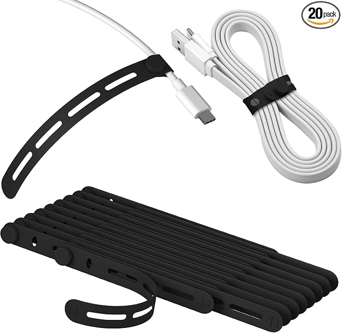 20Pcs Nearockle Silicone Cable Ties, 5.12 Inch Adjustable Cord Organizer by ELECTRONICSORGANIZATION