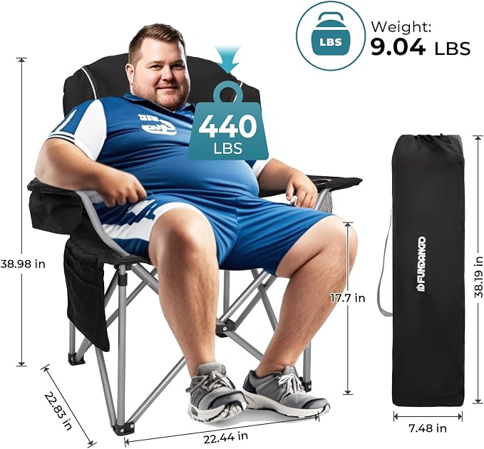 FUNDANGO Folding Camping Chair Heavy Duty, 2 Pack Oversized 440 Lbs Support - Image 2