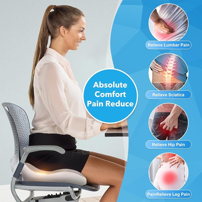 Seat Cushion, Office Chair Memory Cushion, Ergonomic Design, Relieve Sciatica - Image 3