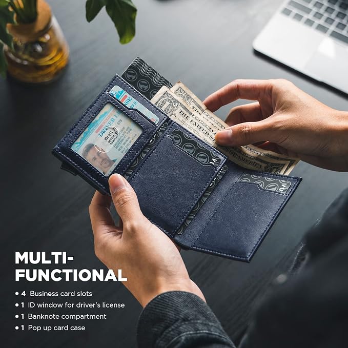 VULKIT Pop up Card Wallet Minimalist Cash Wallets RFID Blocking Leather Smart - Image 6