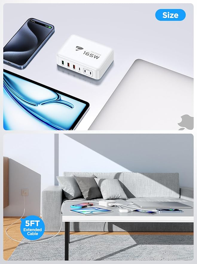 165W USB C Charger Block, 6 Port Multi USB-C Charging Station, 100W PD Fast - Image 4