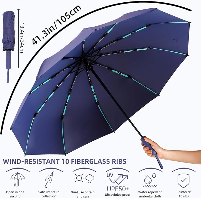 Folding Umbrella Anti-UV Compact Durable Folding Umbrella Auto Open Close - Image 5