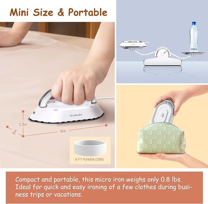 Newbealer Travel Iron with Global Voltage, 100-240V Mini Dry Iron - Image 5