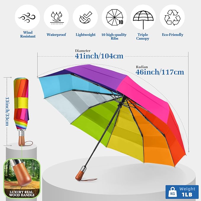 3T Wind Armor Travel Umbrella Compact Easy Auto Open Close Folding Umbrellas - Image 4