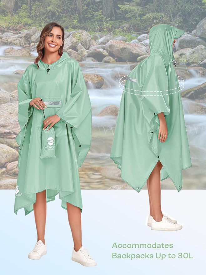 SaphiRose Extra Thick Hooded Rain Poncho Double Layer Waterproof Raincoat Jacket - Image 5