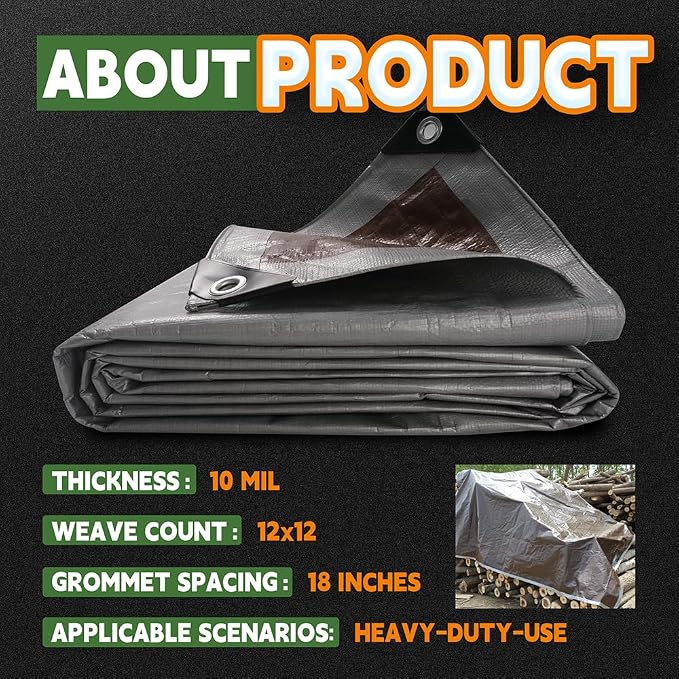 Tarps Heavy Duty Waterproof 15x30 Feet, 10Mil Multipurpose Large Tarp Cover - Image 6