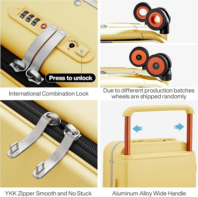 mixi Checked Luggage Wide Handle Luxury Design Rolling Travel Suitcase PC - Image 4