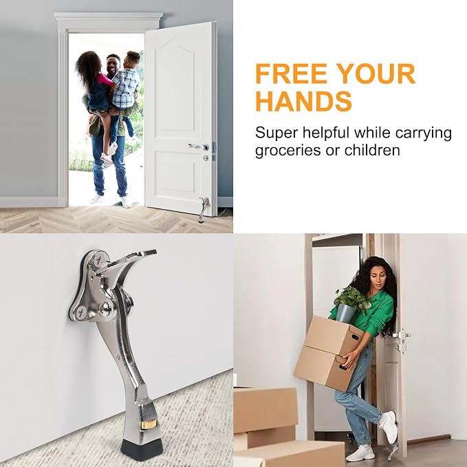2 Packs Heavy Duty Kickdown Door Stopper, One Touch Adjustable Kickdown Door - Image 3