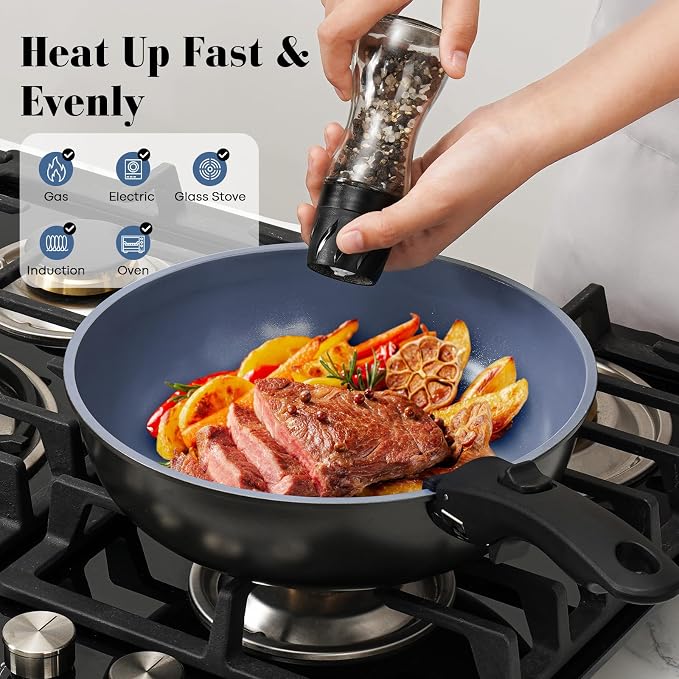15 Pcs Pots and Pans Set Non Stick, Detachable Handle Ceramic Cookware Sets - Image 5