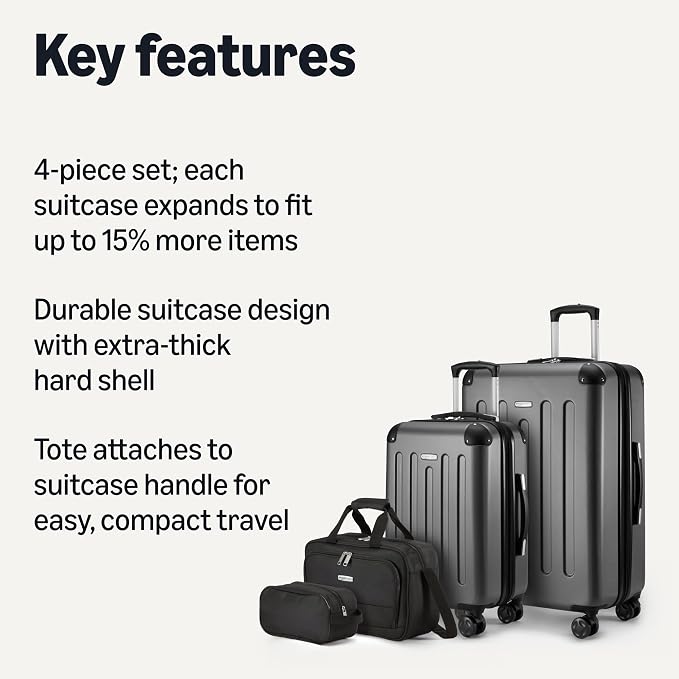 Amazon Basics 4-Piece Luggage Set, Including Two Hardside Suitcases - Image 2