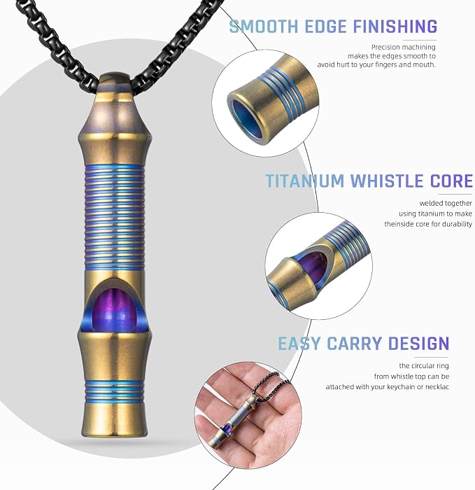 TISUR Titanium Emergency Whistle, EDC Safety Whistles Necklace Loud up to 120db - Image 3