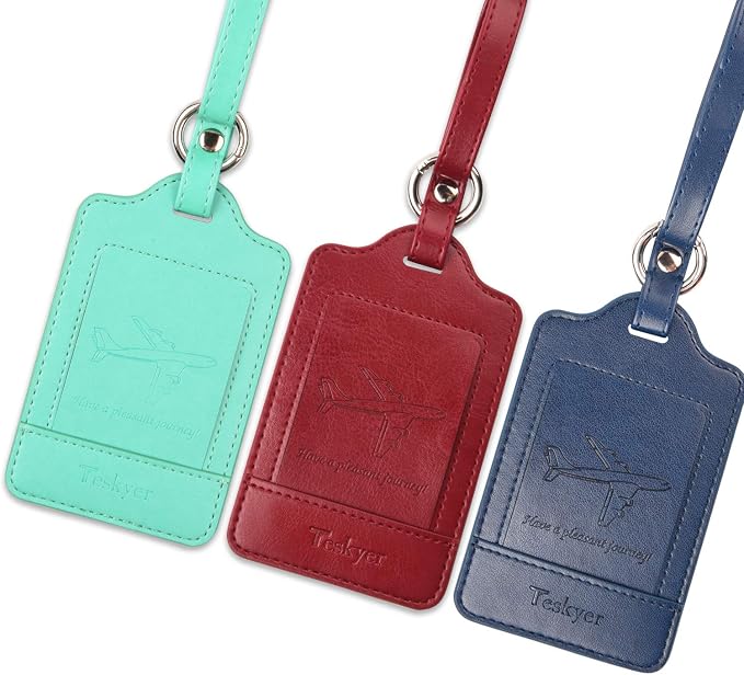 Teskyer Luggage Tags, 3 Pack Premium PU Leather Luggage Tags Privacy Protection - Image 7