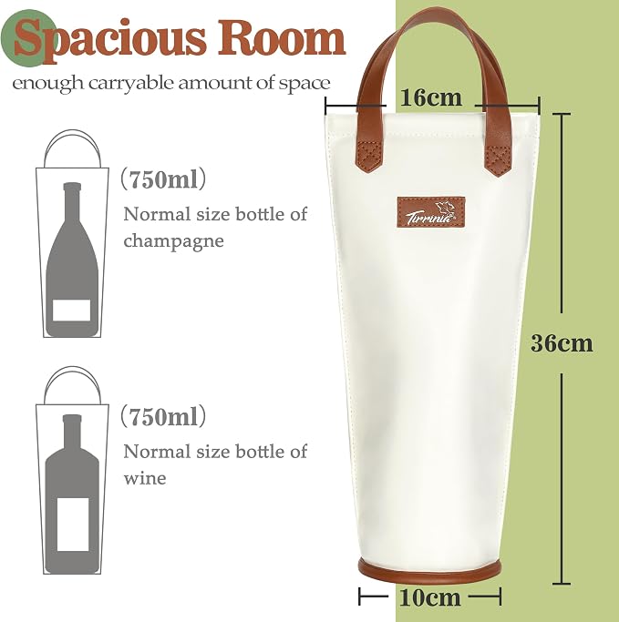 Tirrinia Single Wine Carrier Tote, Insulated Wine Cooler Bag - Image 2