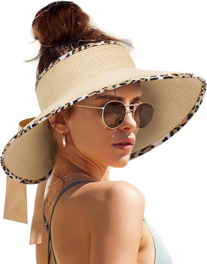 Camptrace Sun Visors for Women Wide Brim Beach Hat Foldable Straw Visor Hat by Camptrace