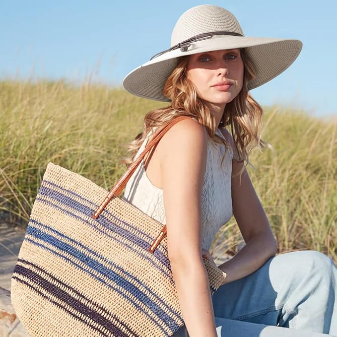 DRESHOW Beach Hats for Women Big Straw Wide Brim Summer Hat Floppy Foldable - Image 5