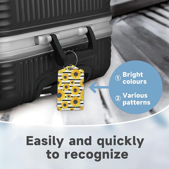 2 Pack Luggage Tag for Suitcase, Sunflowers Striped Leather Suitcase Tags - Image 4