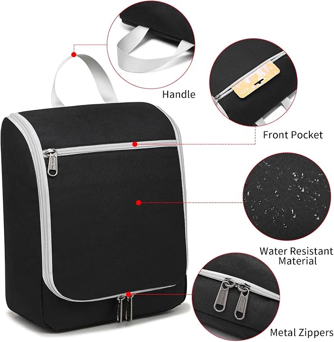 Della Gao Black Water Repellent Polyester Hanging Toiletry Bag - Image 6