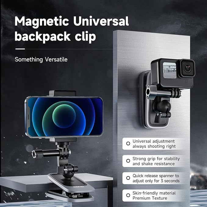 TELESIN Magnetic Mount, 360° Rotating Backpack Clip - Image 2