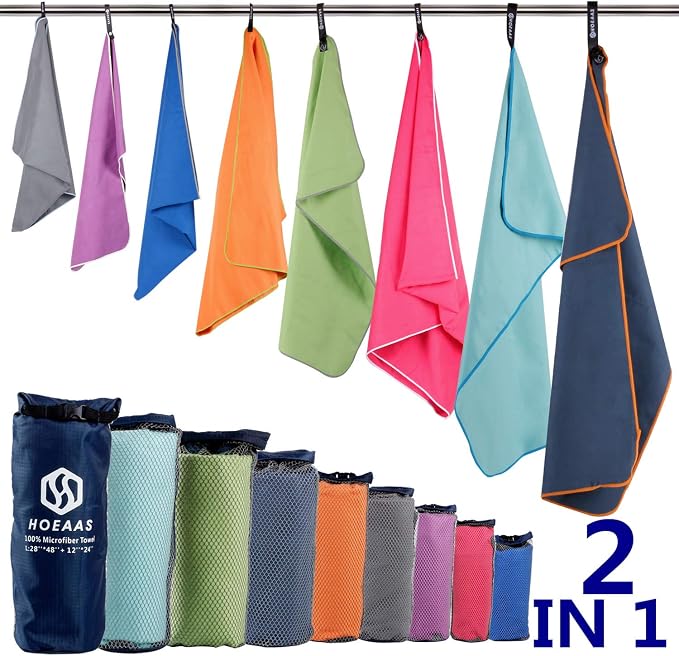 HOEAAS 2 Pack Microfiber Camping Towels, Quick Dry Towel, Super Absorbent Ultra by HOEAAS