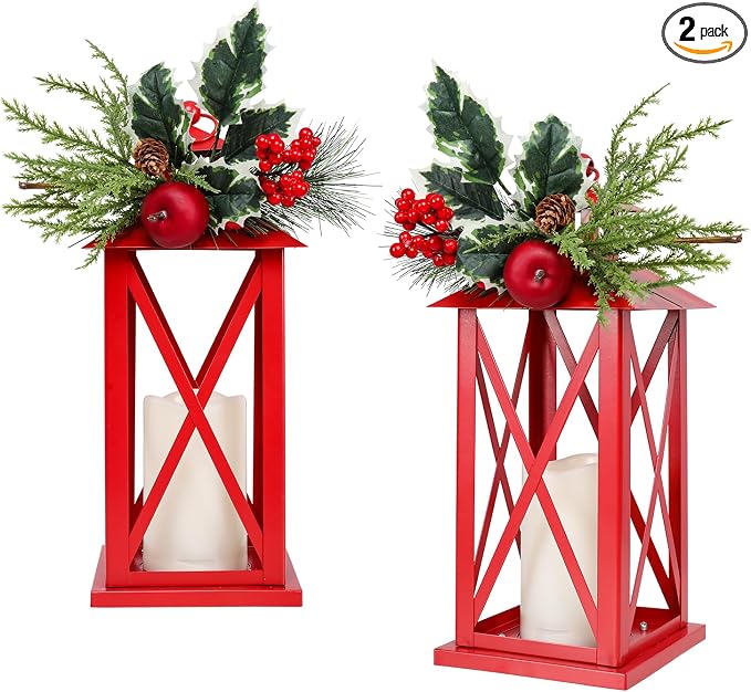 Christmas Decorative Lanterns 2 Pack Outdoor Lantern 13.5" Waterproof Battery by WonderSolar