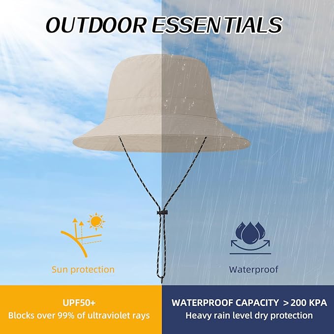Durio Waterproof Bucket Hats for Woman UPF 50+ Sun Hat UV Protection Packable - Image 2