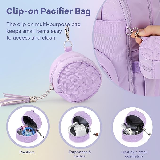 RUVALINO Diaper Bag Backpack, Large Capacity, Waterproof, Light Purple - Image 9