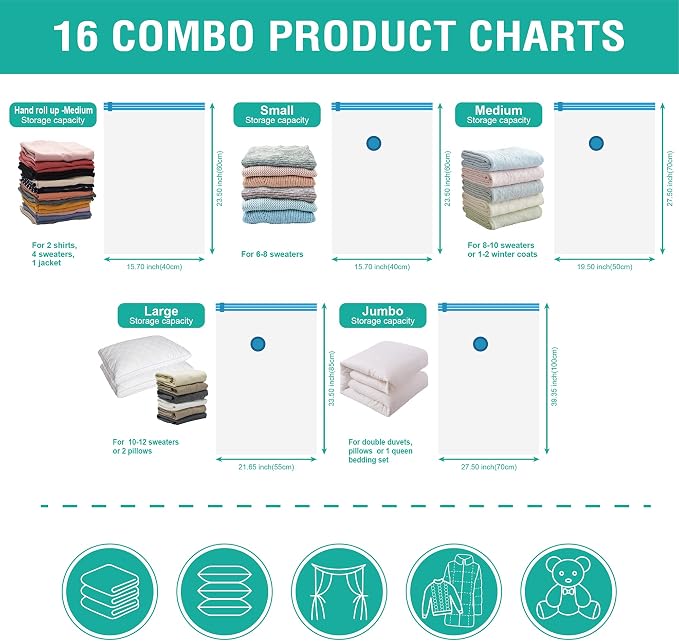 16 Pack Vacuum Storage Bags, Space Saver Bags Compression Storage Bags - Image 5