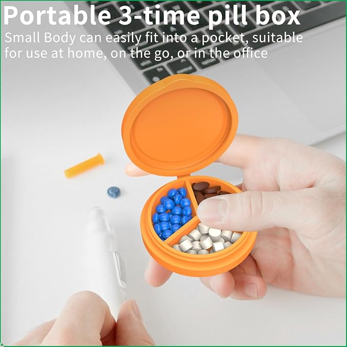 2 Pack Small Pill Box, 3 Compartment Round Silicone Travel Pill Box - Image 3