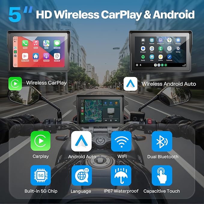 WonVon 5 Inch Motorcycle Carplay GPS Navigation System - Image 2