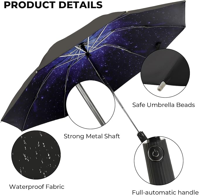 Compact Inverted Travel Umbrella, Automatic Open Close, 9-Rib 46 Inch Windproof - Image 2