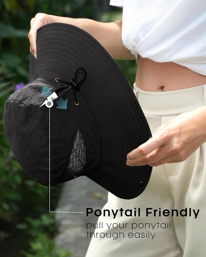 FURTALK Womens Sun Hat with Ponytail Hole Beach Hiking Summer Wide Brim UPF 80+ - Image 3