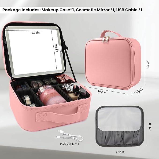 Travel Makeup Bag with LED Mirror Makeup Case with Light Up Mirror Portable - Image 8
