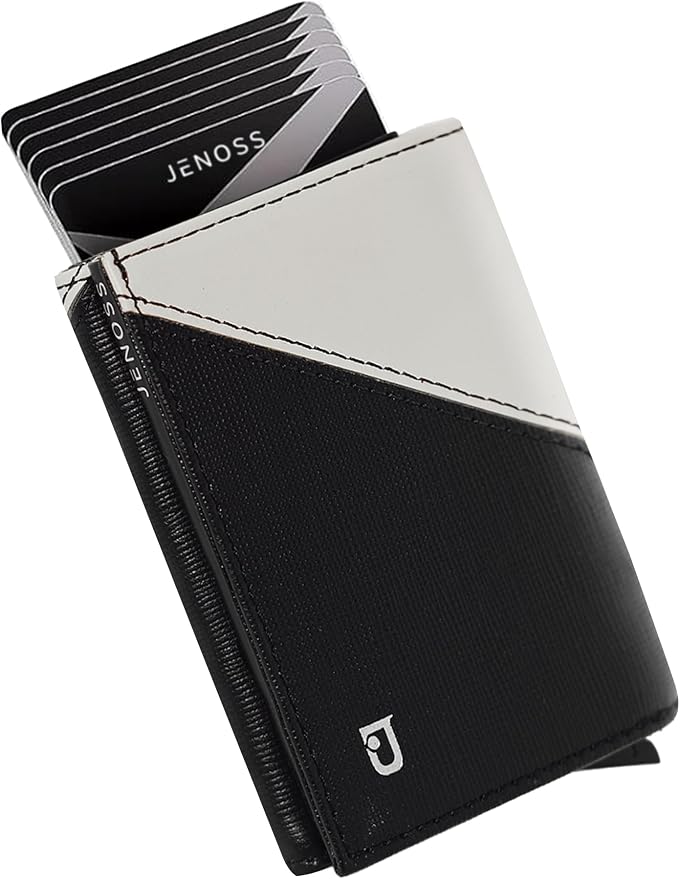 Jenoss Smart Wallet For Men: Full Grain Leather, Handcrafted, Slide Metal Pop by Jenoss-FinestSmartWallet