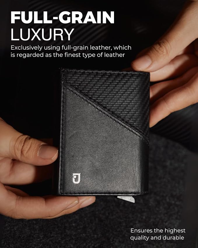 Jenoss Smart Wallet For Men: Full Grain Leather, Handcrafted, Slide Metal Pop - Image 2