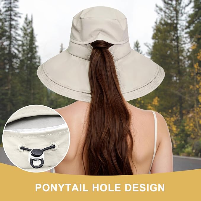 Sun Hats for Women Wide Brim Ponytail UV Protection Beach Hat Packable - Image 6