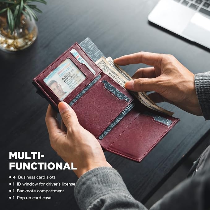 VULKIT Pop up Card Wallet Minimalist Cash Wallets RFID Blocking Leather Smart - Image 6