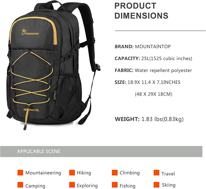 MOUNTAINTOP Hiking Backpack, 25L Camping Backpack, Men Women Hiking Daypack - Image 2