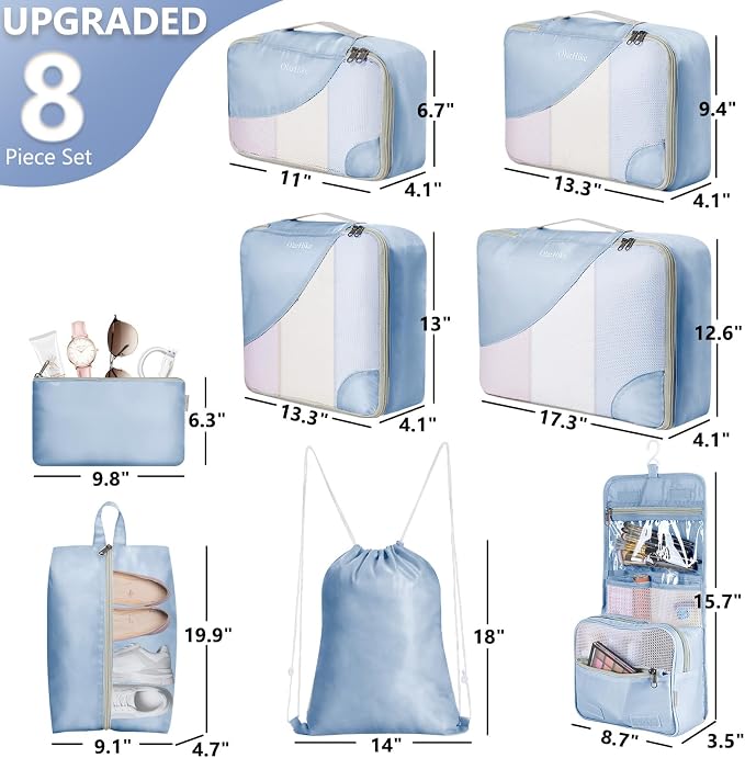 8 Set Packing Cubes for Travel, Gifts for Women Mom, Anti-Tearing Suitcase - Image 2