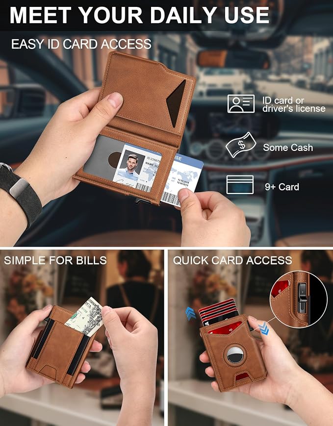 Airtag Wallet for Men, Minimalist Slim Mens Wallet Smart Pop Up Credit Card - Image 2