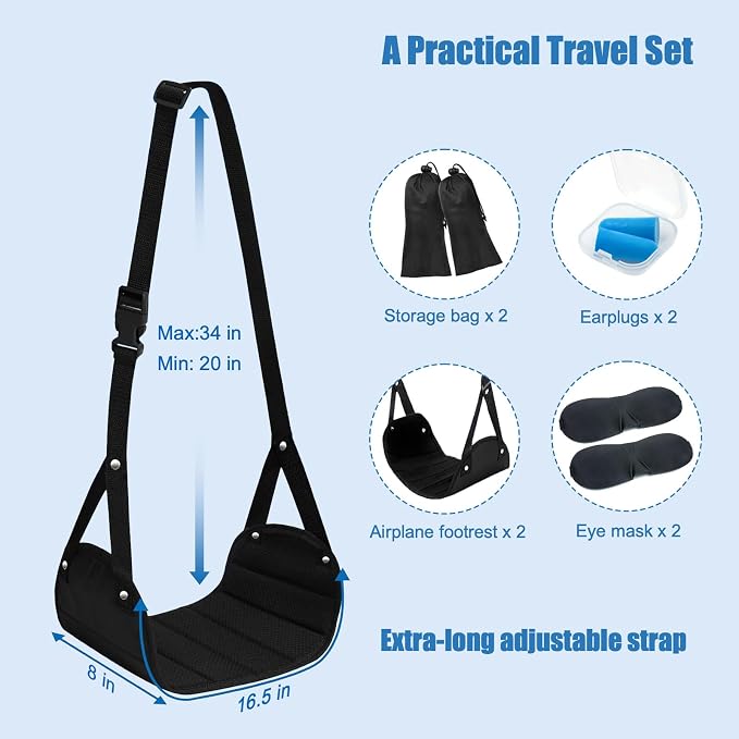 2 Pack Foot Hammock for Plane Travel, Portable Airplane Foot Rest Leg Hammock - Image 2