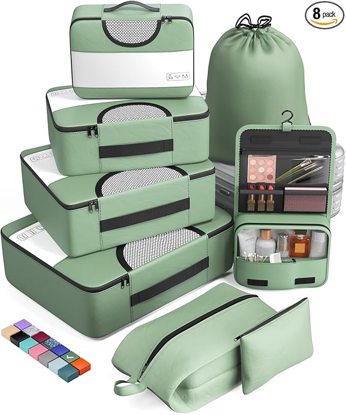 Veken 8 Set Packing Cubes for Travel Essentials, Suitcase Organizer Bags in 4 by Veken