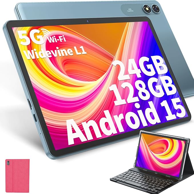 Android Tablet with Keyboard, Android 15 Tablet 10 inch with 24GB+128GB by HISORL
