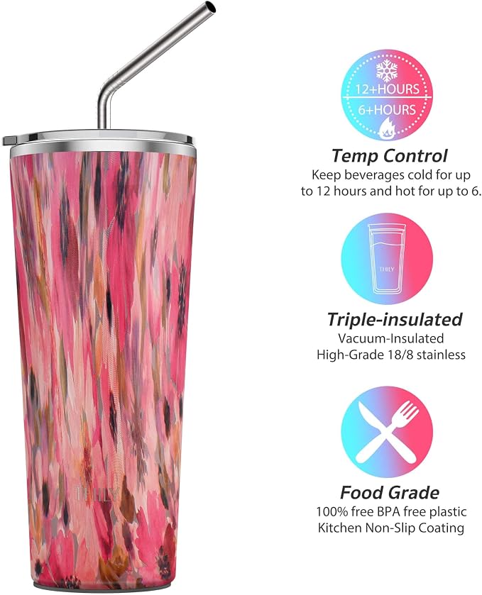 THILY Vacuum Insulated Stainless Steel Tumbler Travel Mug 26 oz Coffee Cup - Image 3