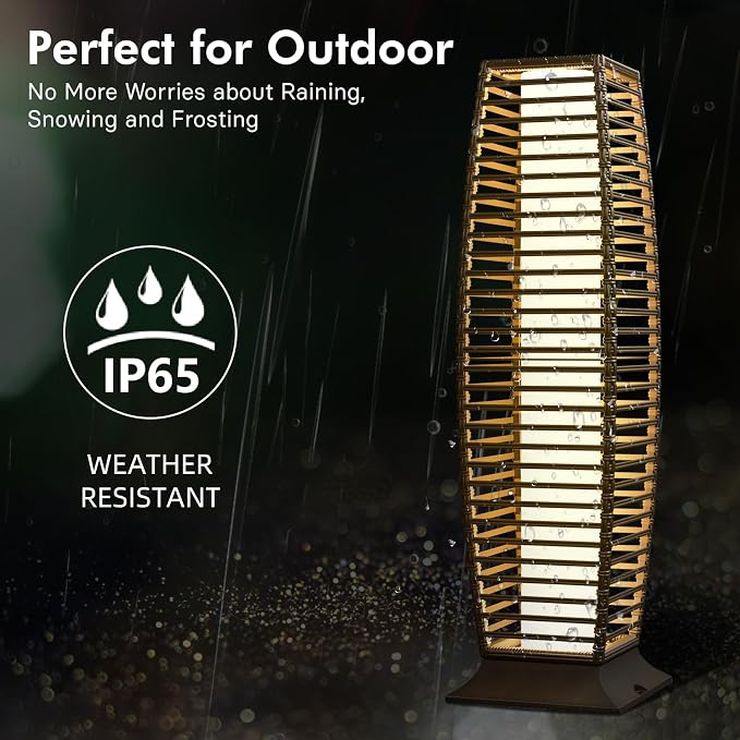 Grand patio Outdoor Floor Lamp Solar Powered Lantern Waterproof Wicker Boho - Image 5