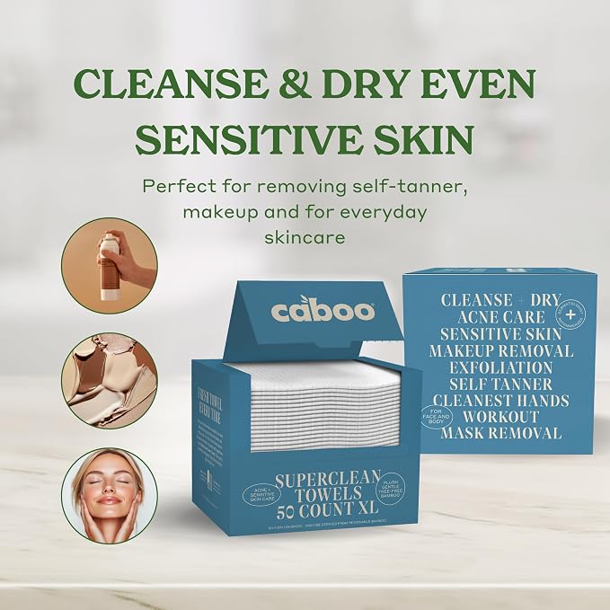 Caboo Bamboo Disposable Face Towels – 50 Soft, Lint-Free Towels | Biodegradable - Image 2