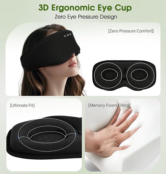 LC-dolida Bamboo Cotton Bluetooth Sleep Mask, 2 in 1 3D Soft Sleep Mask - Image 7