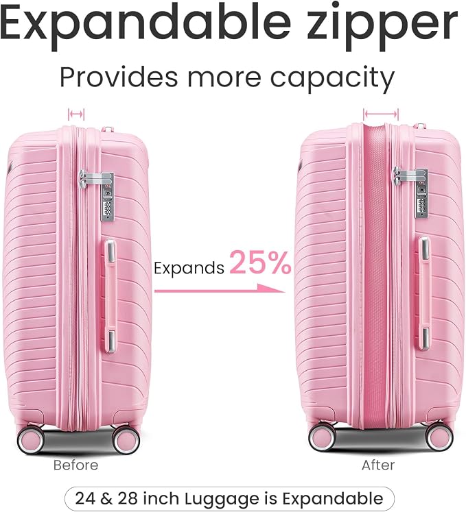 Campfun Luggage 4 Piece Sets, Expandable Carry On Luggage Set Hardshell PP - Image 3