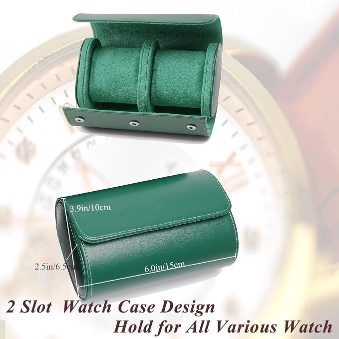 Watch Travel Case, Luxury Leather Watch Roll 2 Slot Organizer Box, Jewelry - Image 2