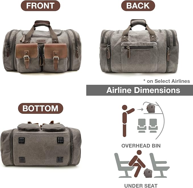 Wildroad 50L Travel Duffel Bag, Expandable Canvas Genuine Leather Duffle Bag - Image 5