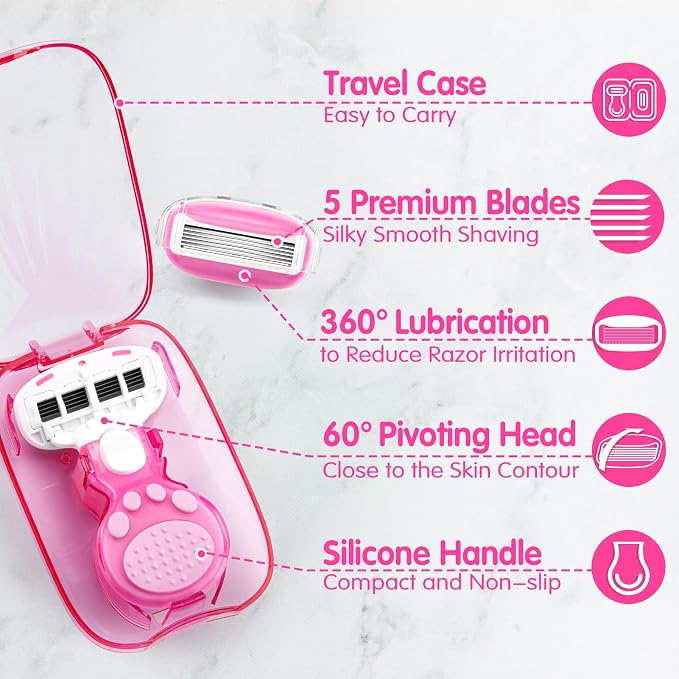 DreamGenius Travel Razors for Women Include 1 Handle and 5 Cartridges, Extra - Image 4